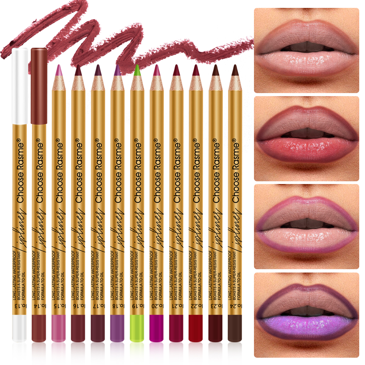 Choose Rasme 12-Color Green Lip Liner Set - Velvet Matte Finish, Long-Lasting Waterproof Lip Pencils
