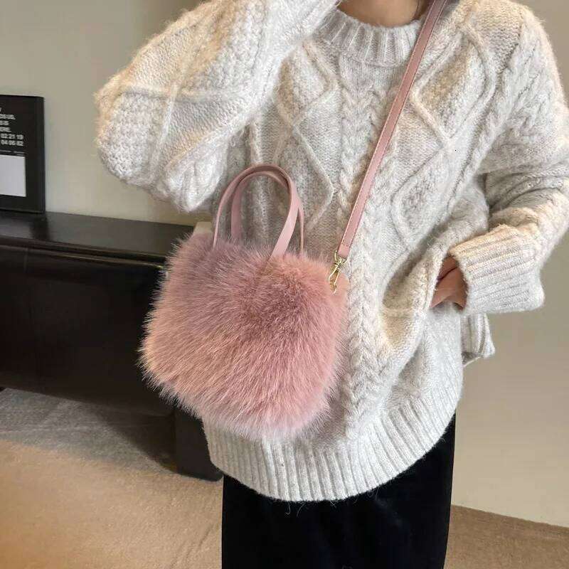 New Imitation Fox Fur Crossbody Bag with Simple Urban Zipper Soft and Fashionable Women's Handbag Available in Multiple Colors