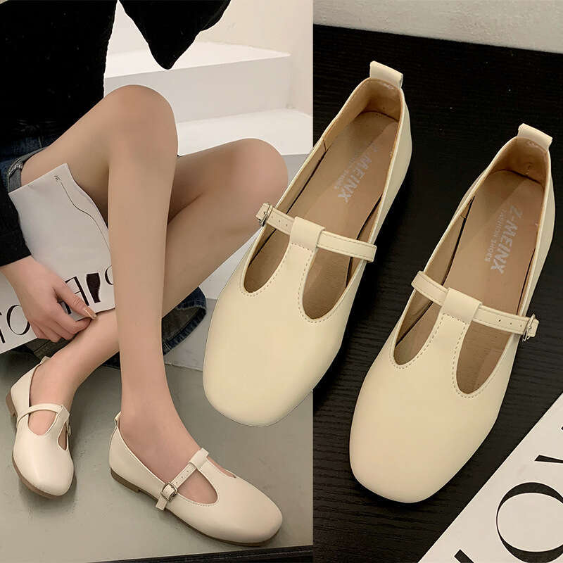 Design Sense Niche Mary Jane for Women Flat Korean Style Small Leather Internet Celebrity Soft Sole Casual Spring Summer Single Shoes