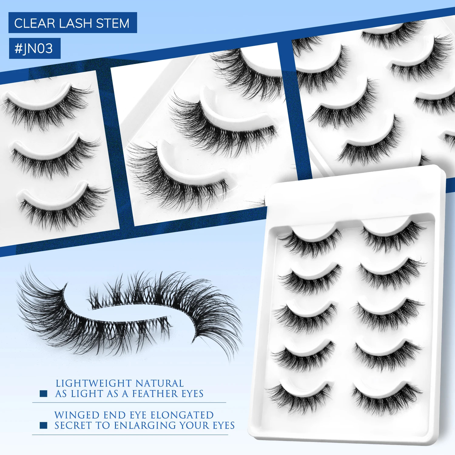 GROINNEYA Cat Eye Lashes Natural Fluffy False With Winged Ends For Extended Look Soft Clear Stem Makeup 250811