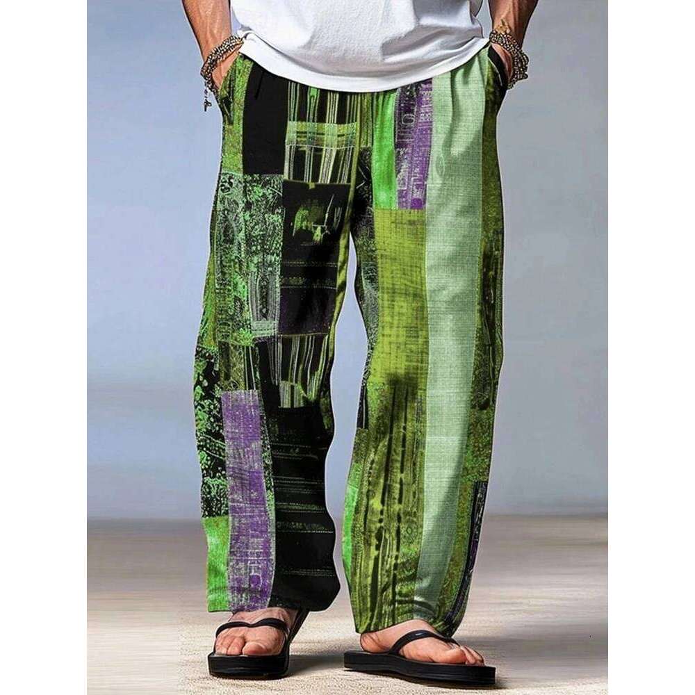 Men's Trousers Summer Beach Drawstring Elastic Waist 3D Print Stripe Graphic Prints Geometry Comfort Casual Pants