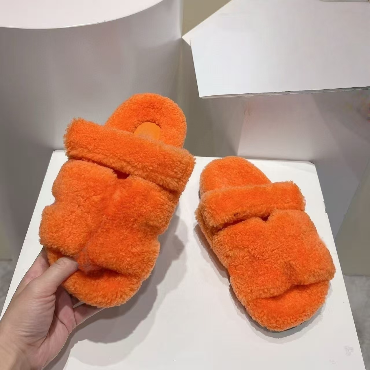 Top quality Platform Fur slippers Slides men Winter wool fluffy shearling sandals womens flat snow slippers Luxury designer Shoe Factory footwear Large with bag