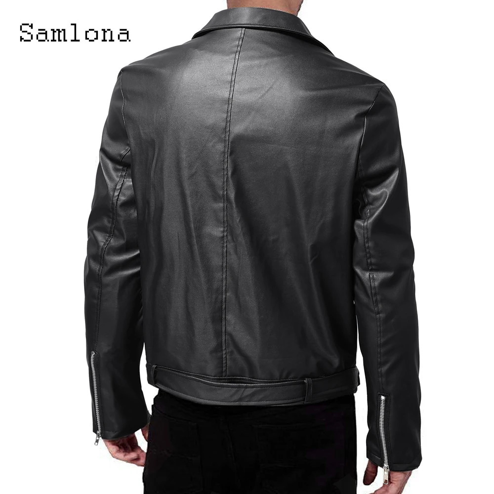 Samlona 2023 European Style Cool Jackets Blue Red Soft Faux Leather Men Fashion Zipper Pocket Synthetic Pu Coats 250815