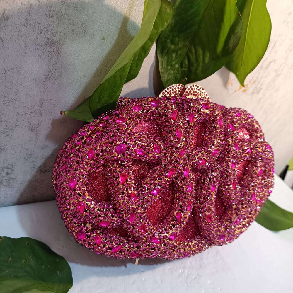 Designer Bags Lady Fushia Wedding Gems Evening Purses Women Hot Pink Crystal Clutch Purse Party Clutches Bridal Rhinestone Minaudiere Luxury Bag