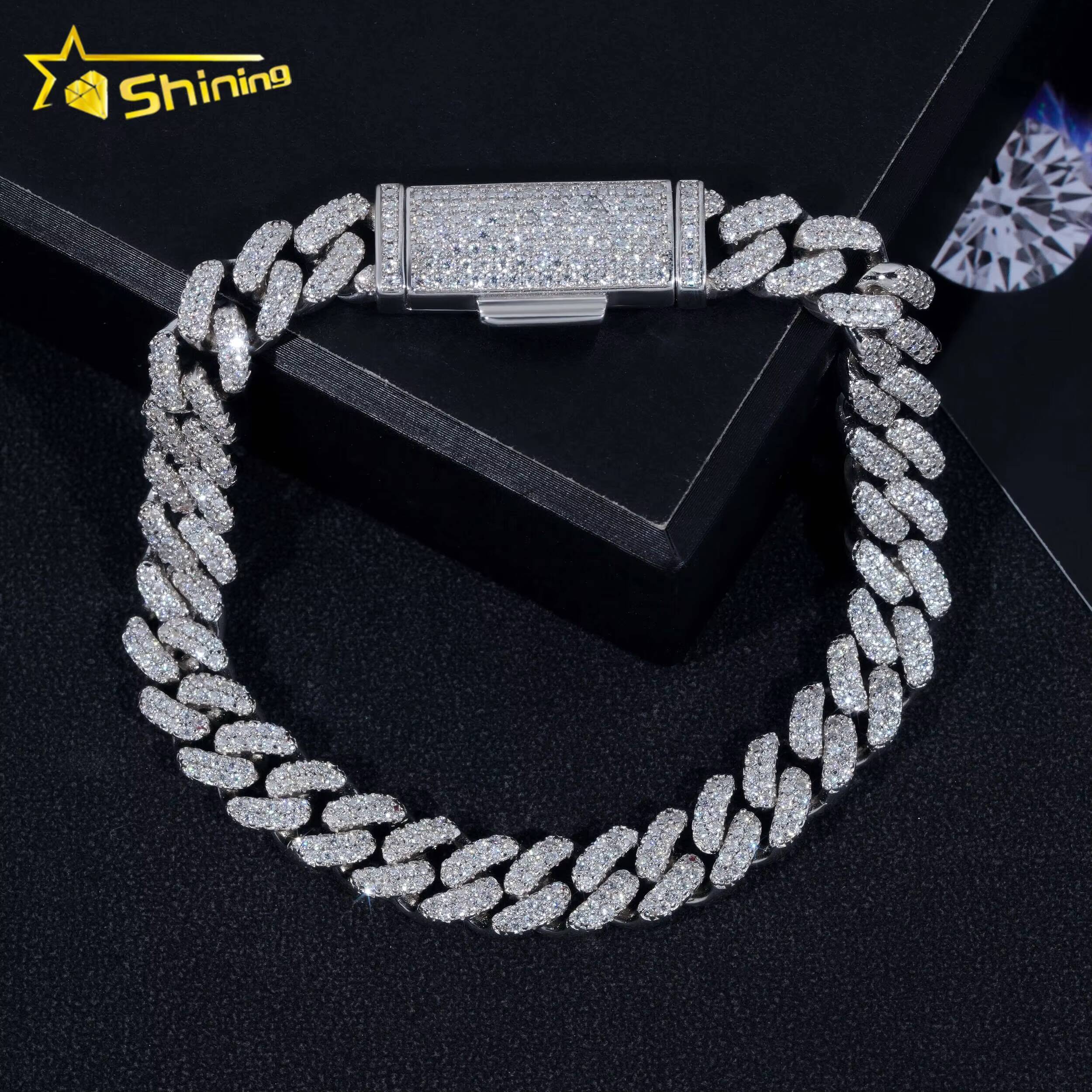 Pass Diamond Tester Popular Hip Hop 8mm Iced Out VVS Moissanite 925 Silver Cuban Link Bracelet