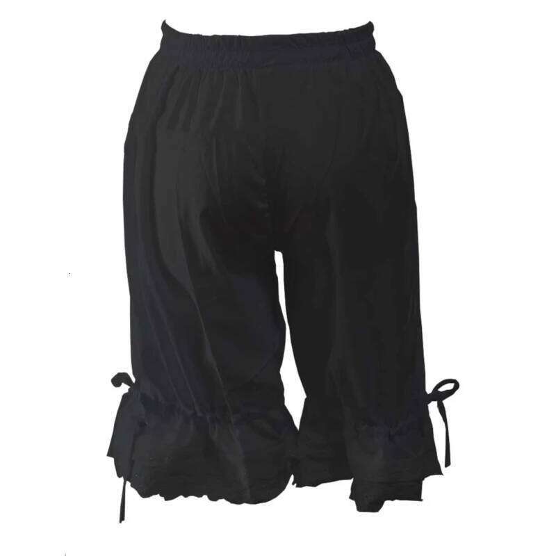 Vintage Solid Color Lantern Bloomers Ruffles Lace Hem Bow Shorts Wasit Wide Leg Elastic Bubble Pants