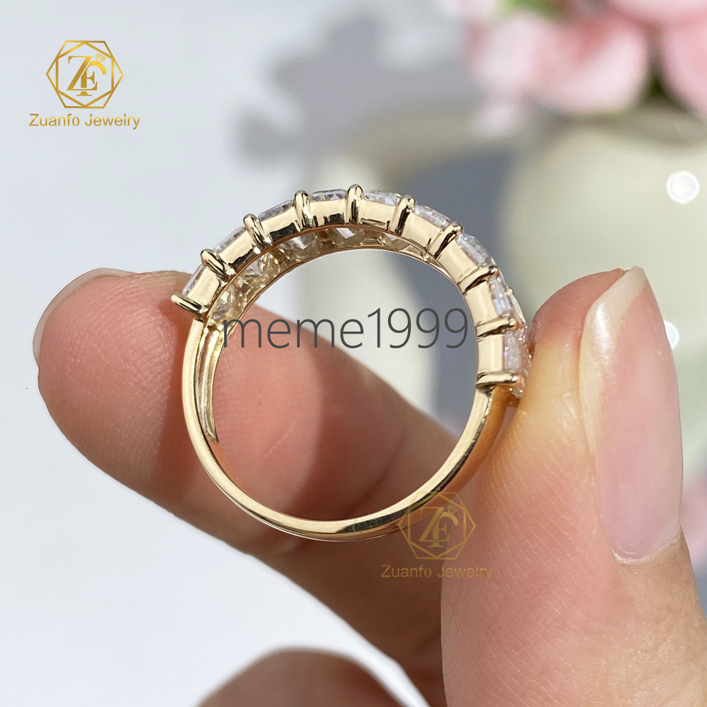 Luxury 14K/18K Gold Emerald Cut Moissanite Diamond Ring Engagement and Eternity Wedding Band Design for Women