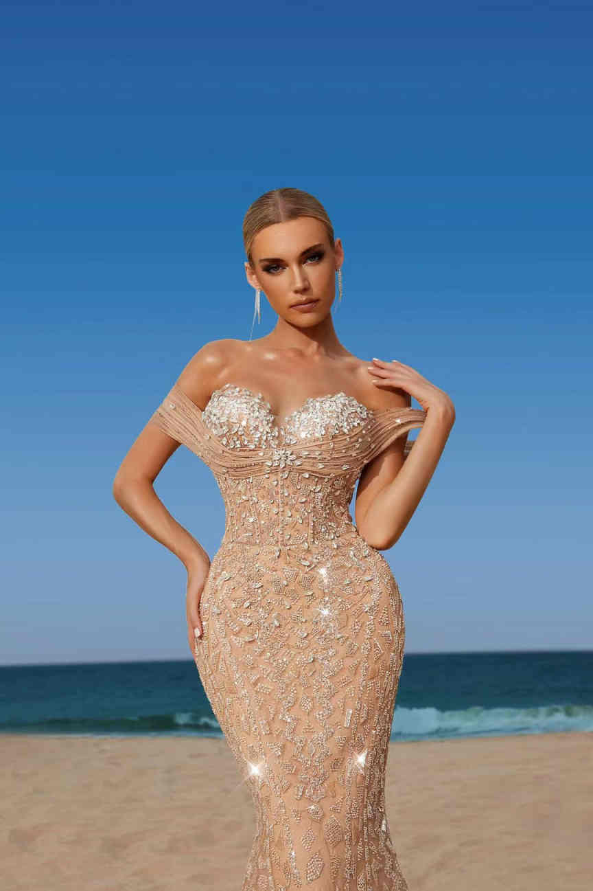 Sparky Customized Evening Dress Off Shoulder Sleeveless Mermaid Prom Party Crystal Beadeds Special Occasion Dresses