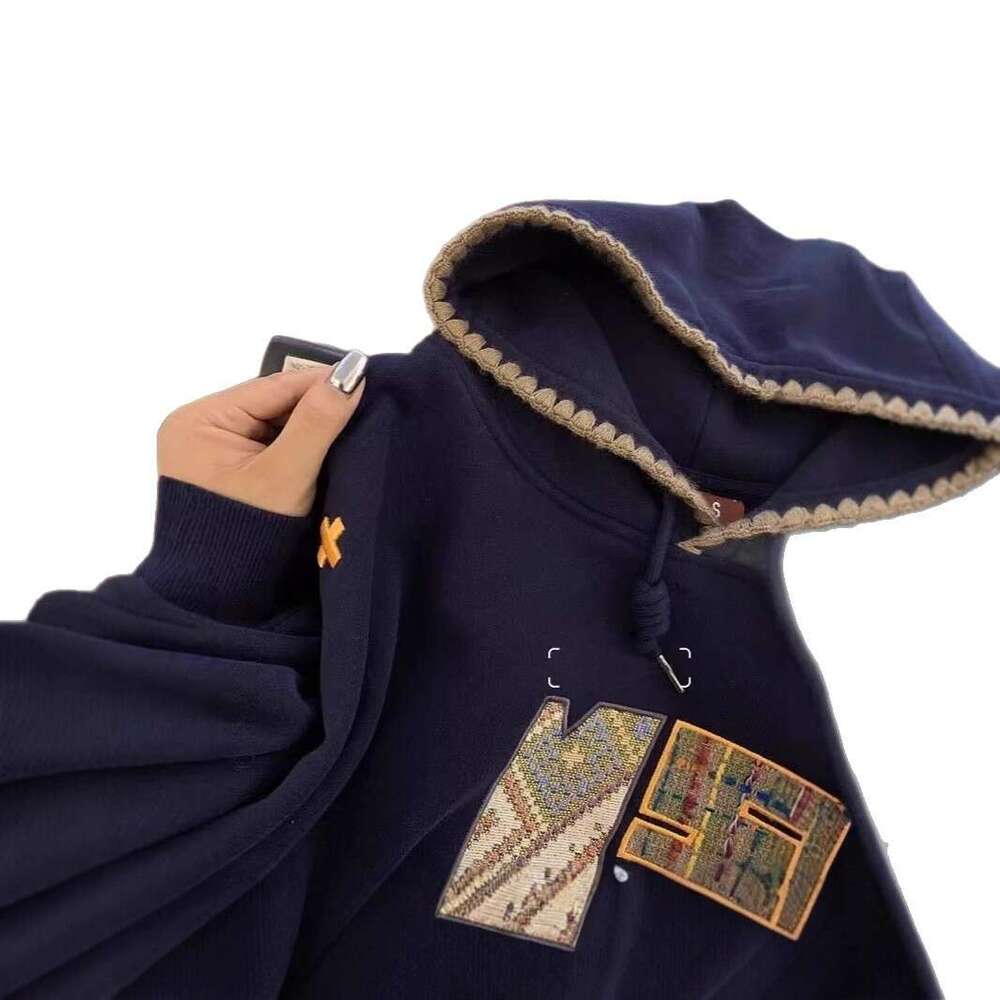 American Style Embroidered Edge Hooded Sweatshirt for Women Spring Autumn New Loose Oversize Top Jacket