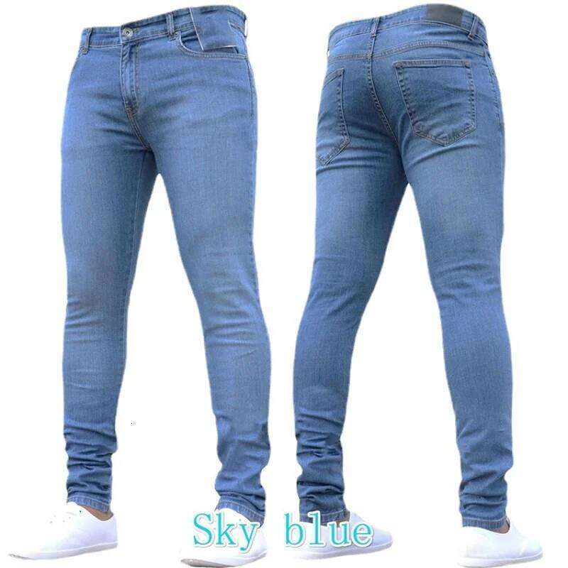 2024 Solid Color Fashion Casual Pants Stretch Skinny Work Trousers Male Wash Slim Fit for Zippered Jeans Men Clothing