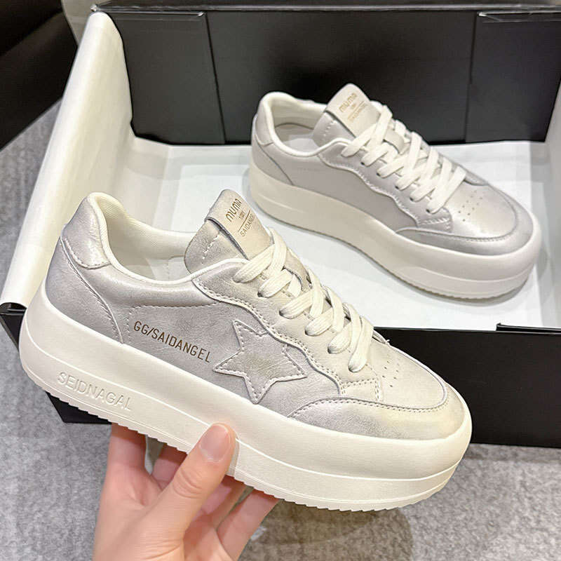 2025 Spring New Korean Version Doll Head Five-Star Loafers Women's Two-Layer Cowhide Thick-Soled Casual Versatile Height-Increasing Shoes