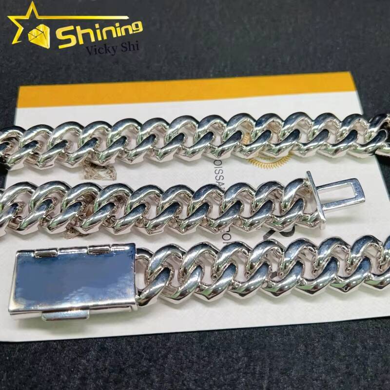 Top Quality Iced Out Hip Hop Cuban Chain 925 Sterling Silver 20mm Big Size Miami Mossanite Cuban Link Chain Bracelet