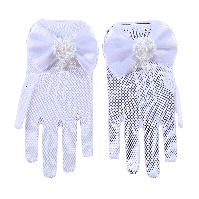 Mesh Bow White Gloves Dress Flower Girl Cute Simple Wedding Communion Party Princess Children Thin Short Elegant Mittens 250811