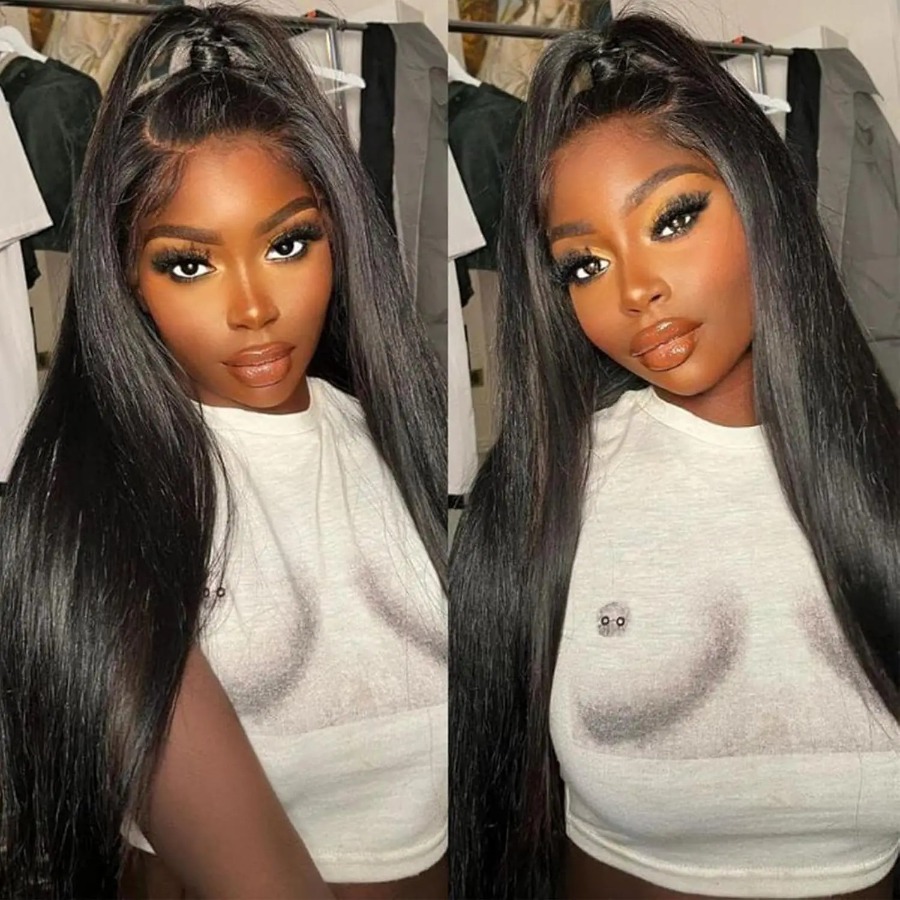 200 Density Silky Straight Ready To Wear Hd Transparent Lace Frontal Wigs For Women 13x4 Preplucked Hairline Brazilian Remy Hair Wigs Human Hair Wigs 