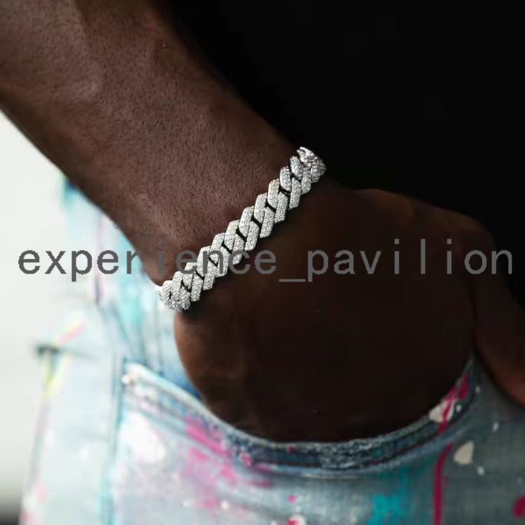 Hot Sale Moissanite Bracelet 2rows 8mm-20mm Wide Hip Hop Bracelet S925 Silver VVS Moissanite Diamond Cuban Bracelet for Men