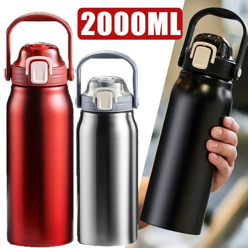 2L Tumbler Large Capacity With Straw Stainless Steel Thermal Water Bottle Cold and Thermo Cup Vacuum Flask Gym 250818 W260226
