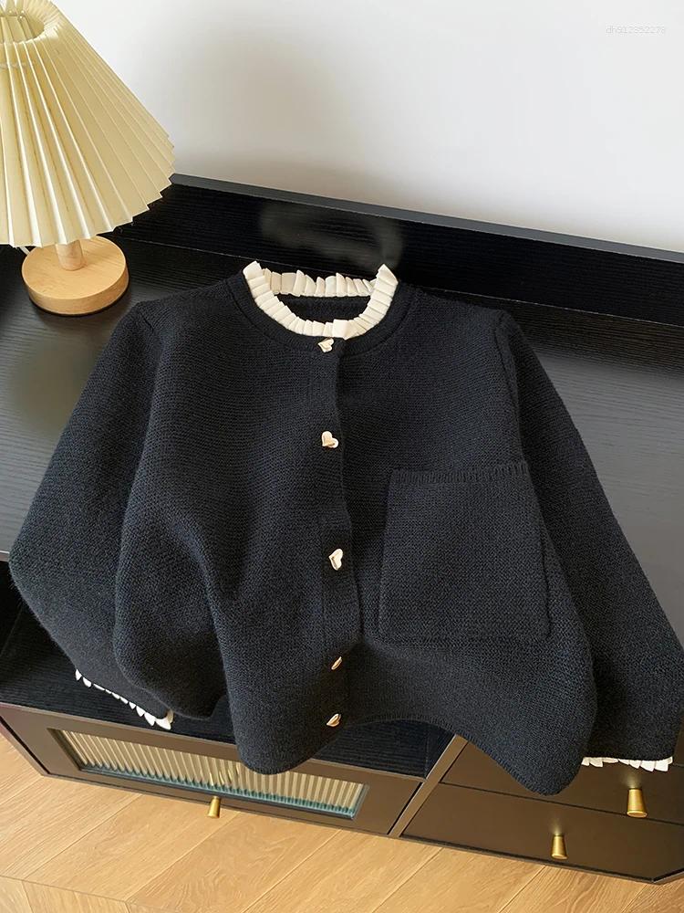 Women's Knits Clothing 2025 Autumn Love Button Knitted Cardigan Jacket Lazy Style Sweet Fashion Sweater Tops