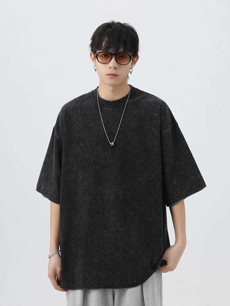 Japanese Korean Style Stir Fried Snowflake Washed T-Shirts Men Women Cotton Heavyweight Summer Hip Hop Streetwears Short Sleeved Y250819