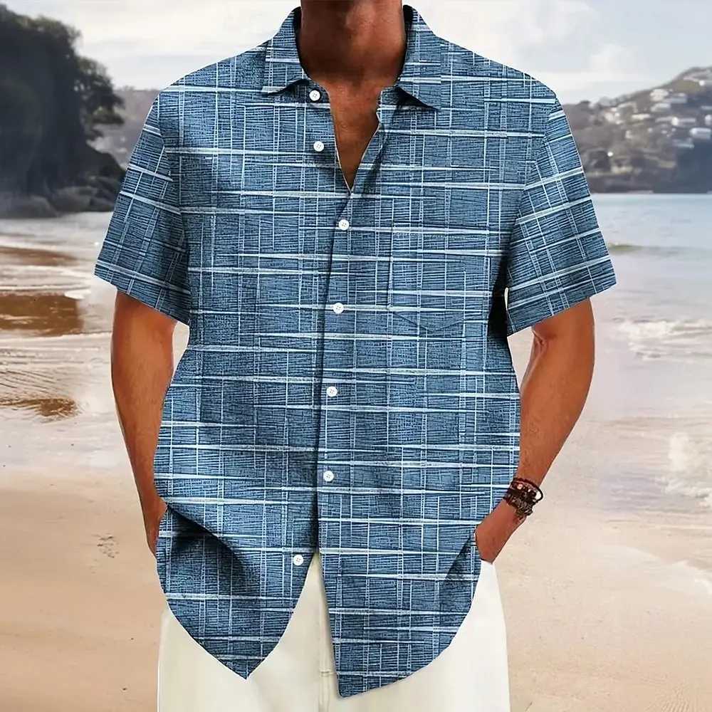 Hawaiian mens summer designer shirts casual short sleeves lapel short sleeves 3d casual plaid stripe pattern tops three colors Y250819