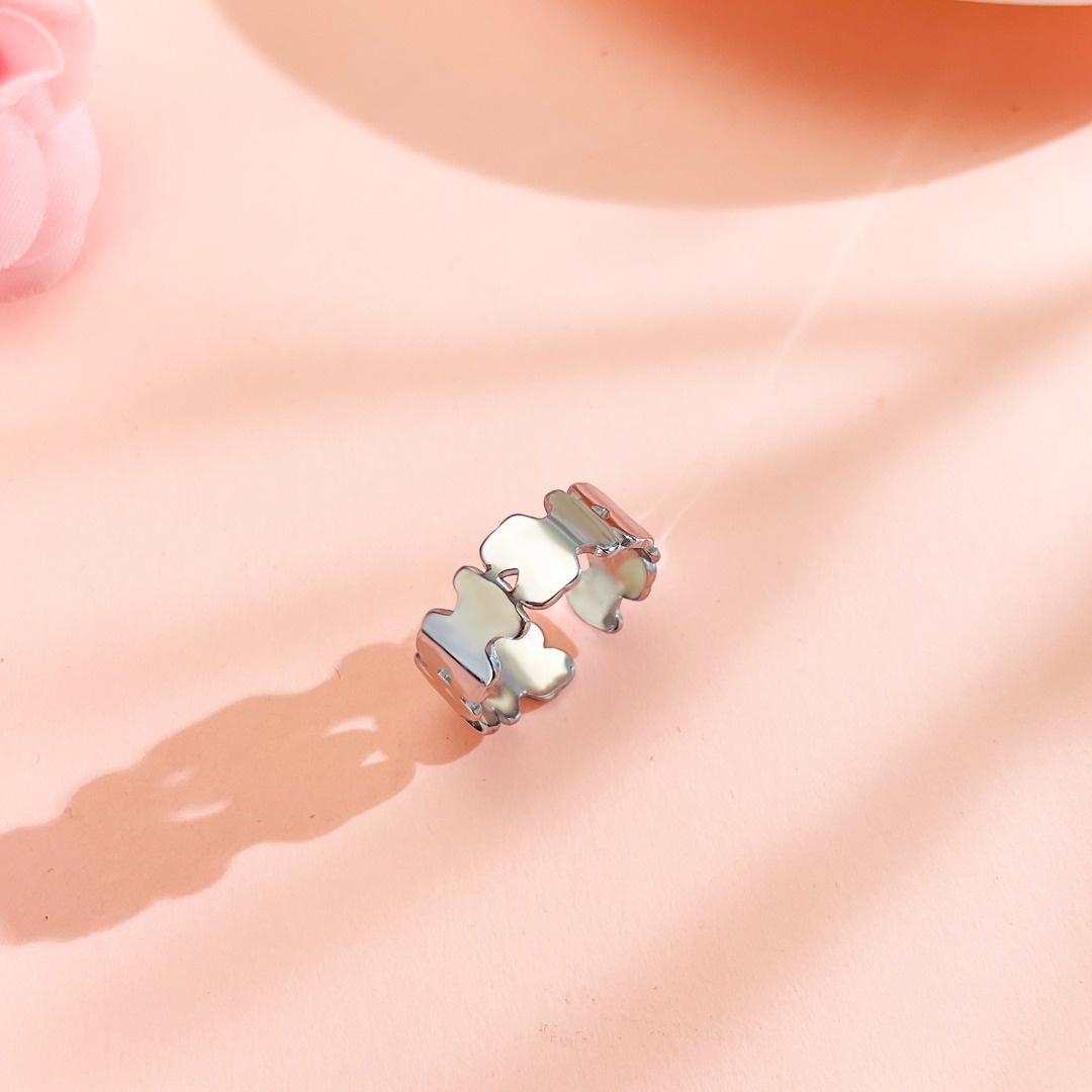 Fashion Women Men Animal Bear Silver Rose Gold Stainless Steel Hollow Animal Cartoon Wable Open Rings Jewelry