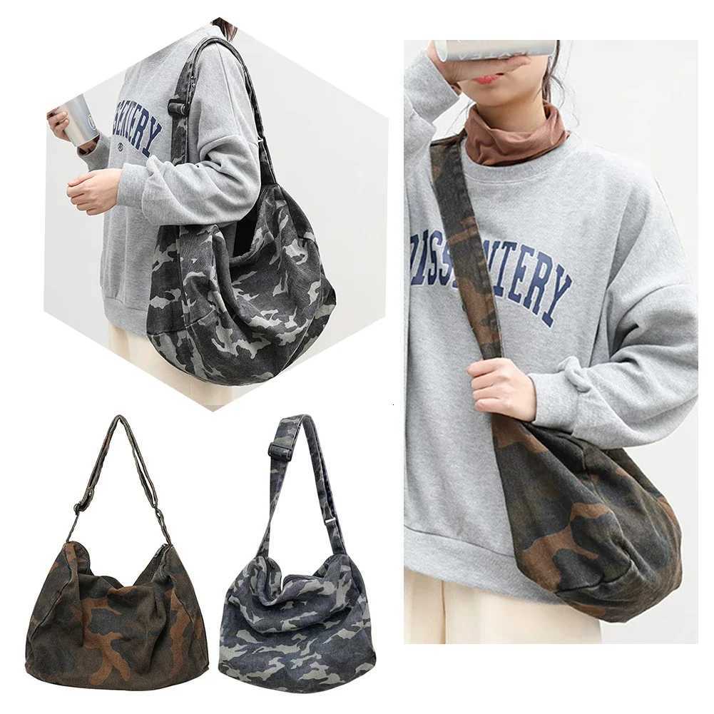 Canvas Messenger Bag Camouflage Women Tote Handbag Large Capacity Japanese Washable Zipper for Leisure Travel Shopping Hand Bag Y250819