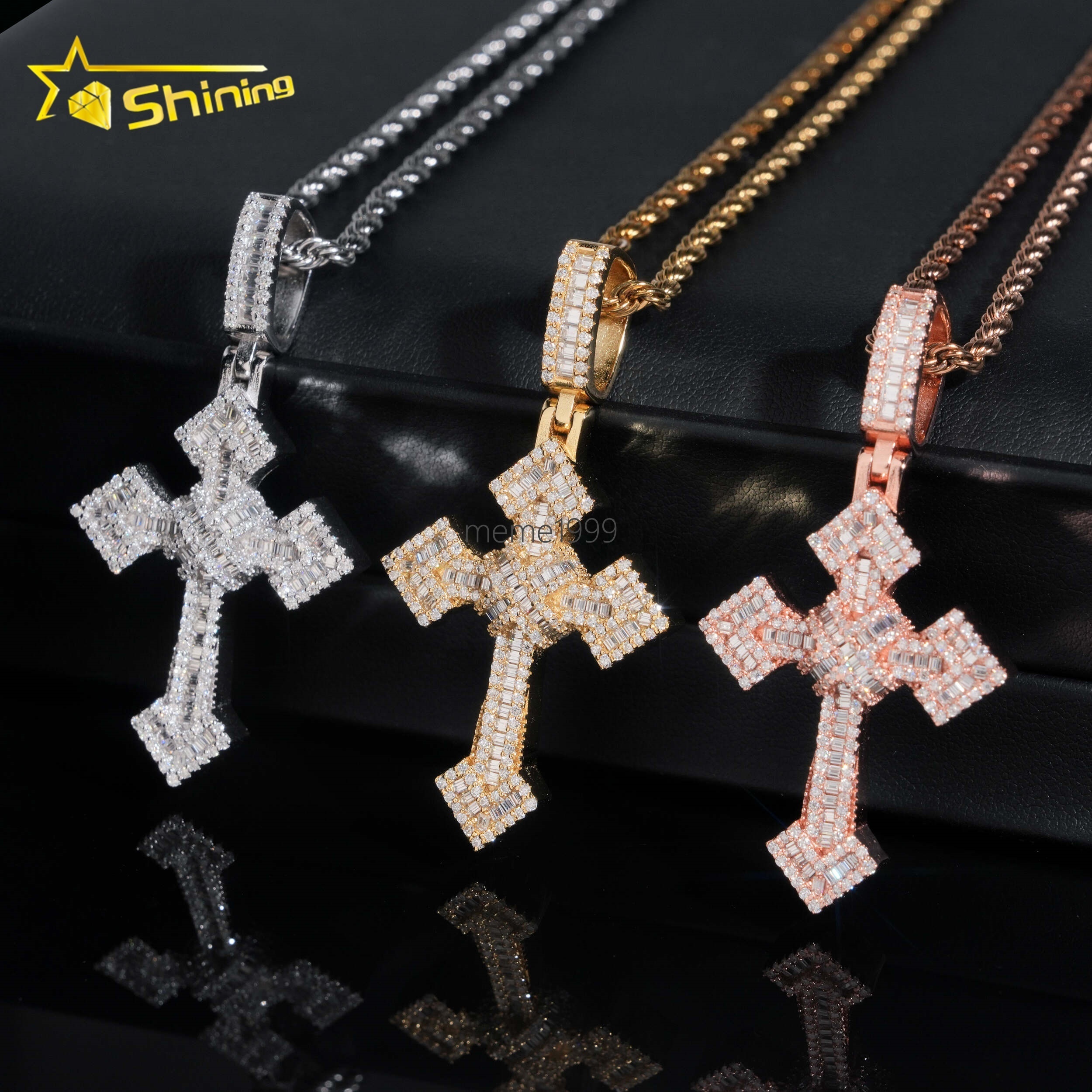 Ready to Ship GRA Certificate Bling 925 Silver Iced Out Mens Hip Hop Cross Moissanite Pendant
