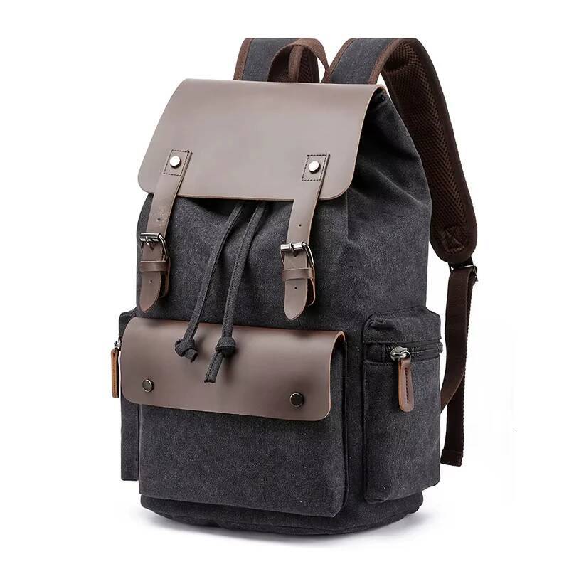 Vintage Canvas Men 15.6 Inch Laptop Casual Schoolbag for Teenager Large Capacity Travel Backpack high-quality