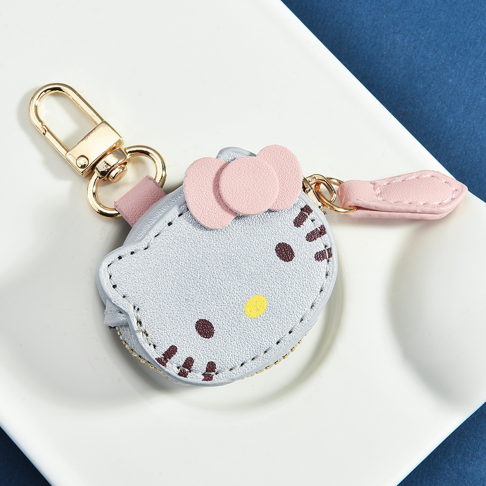 Kawaii KT Cat Mini Keychain Wallet Cartoon Sweet Bag Charms Coin Purse Portable Earphone Bag Data Cable Jewelry Storage Bag