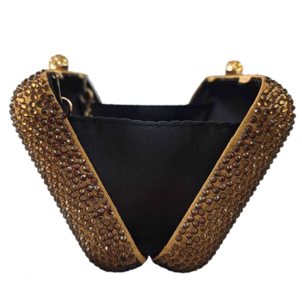Boutique De FGG Women Brown Crystal Evening Bag Formal Party Dinner Rhinestone Handbags and Purses Bridal Dia Clutch Purse