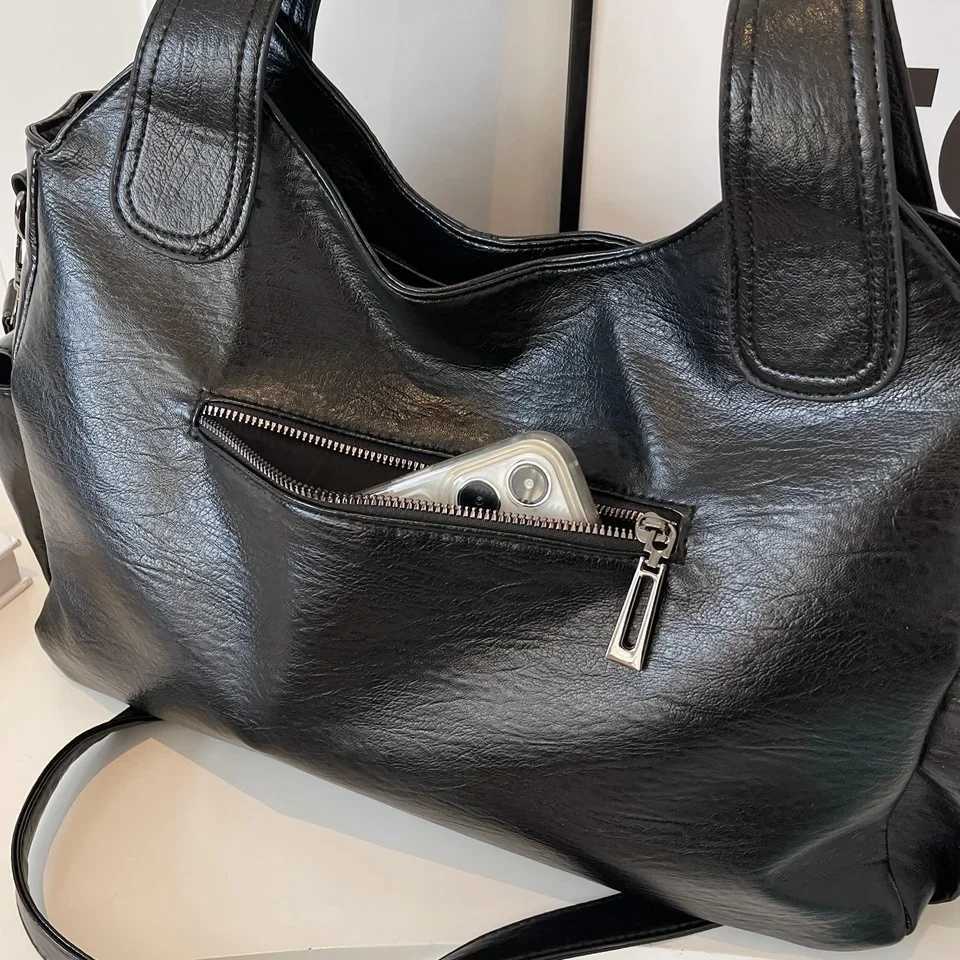 New Solid Zipper Dual Main Pockets High Capacity Handbag For Women Sewing Thread PU Fashion Ladies Bag Shoulder Bag Y250819