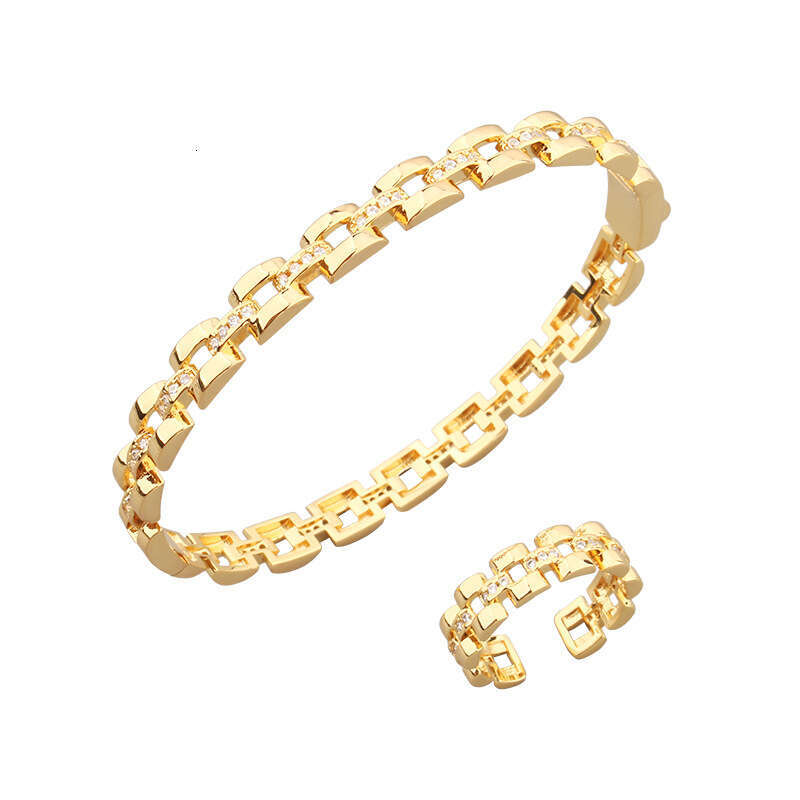 Korean Style Fashion Square Chain Hollow Bracelet Inlaid with Zircon Fresh and Elegant Women's Jewelry Ring