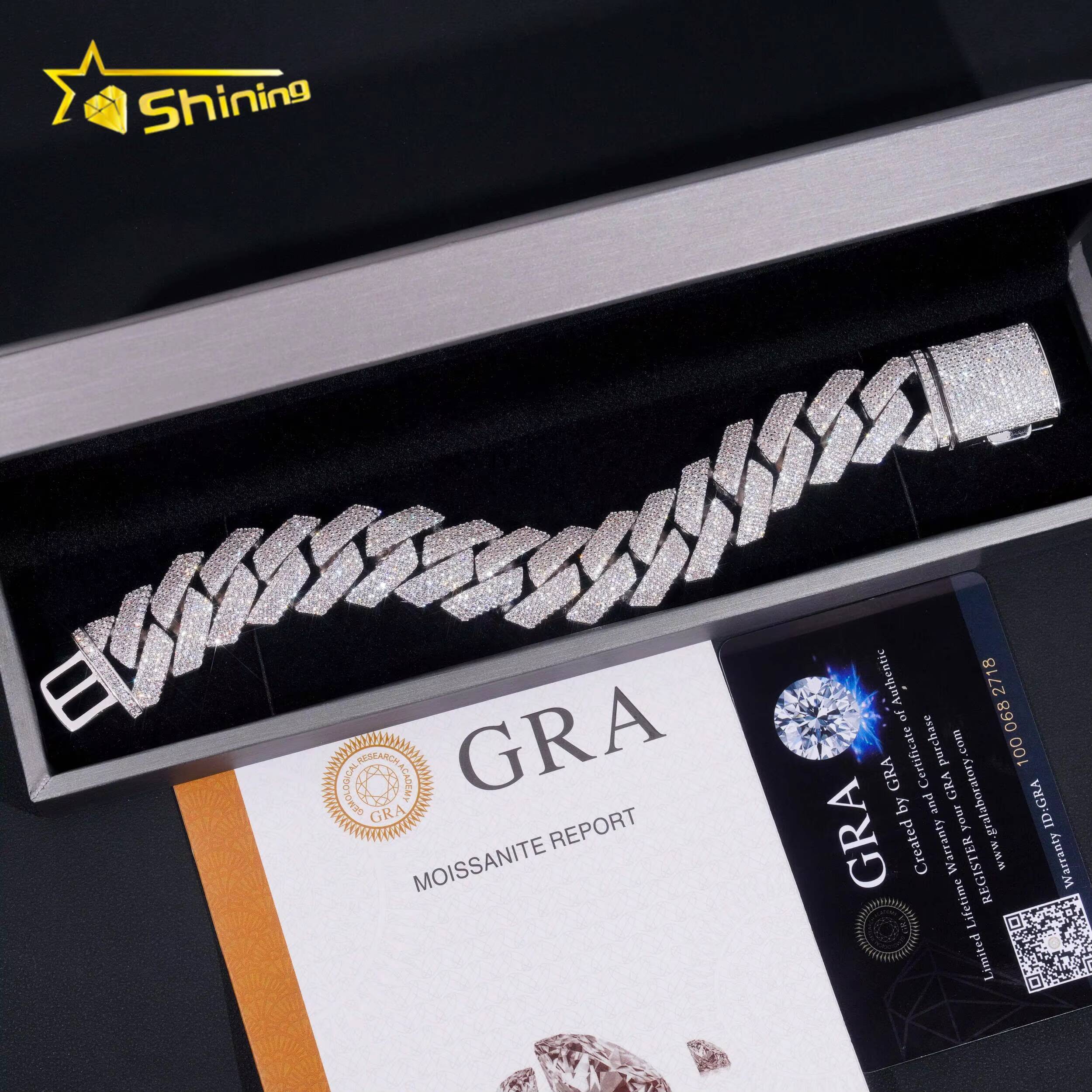 Custom Luxury Iced Out Hip Hop Moissanite Diamond Miami Big Chain 20MM Width 925 Silver Cuban Link Chain Bracelet Gor Men