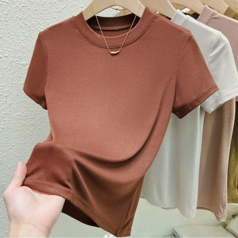 Crew Neck Fashion Women T Shirt Street Casual T-Shirt Solid Plus Size Top Tees Sexy Slim Summer Short Sleeve Womens Clothing 250820