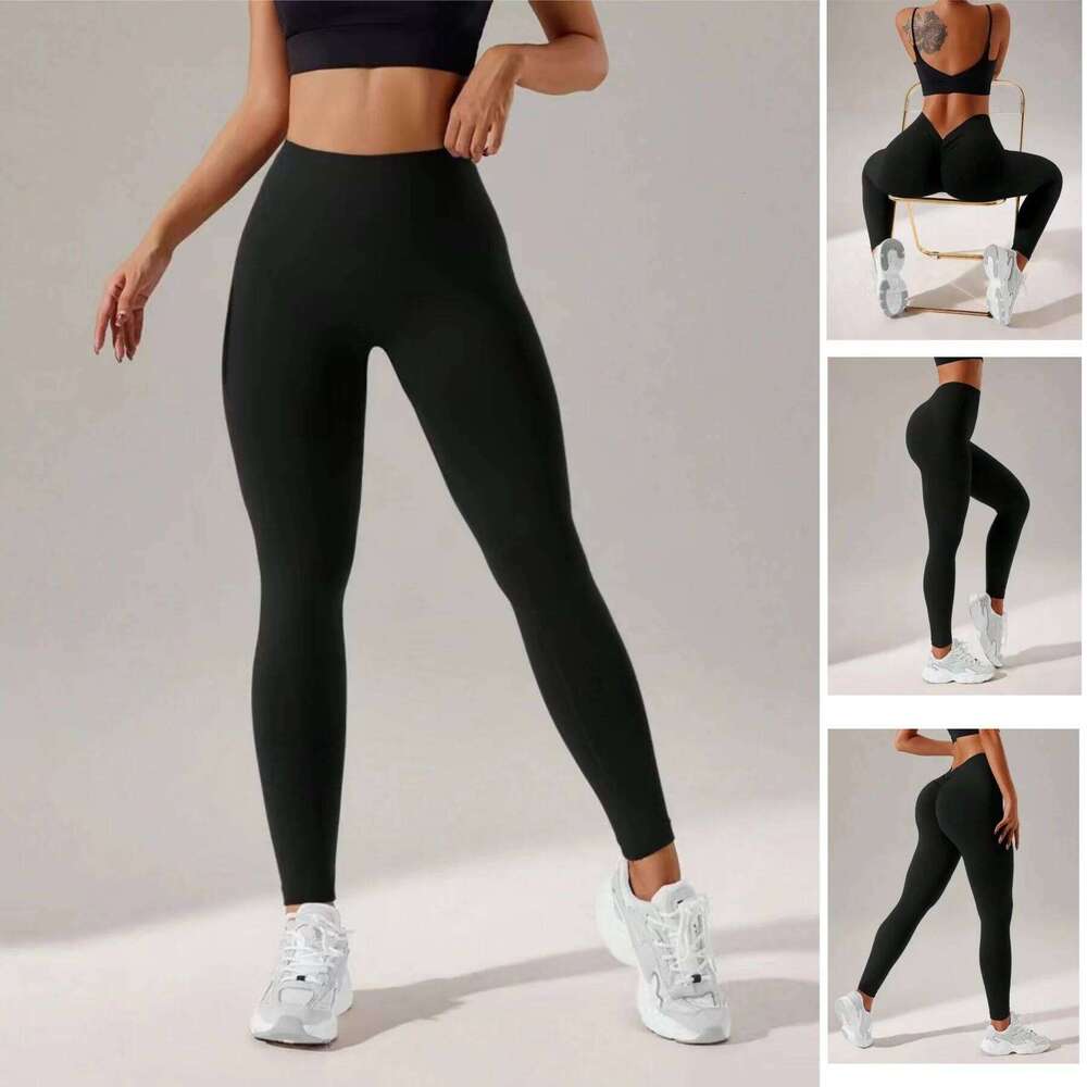 2-piece set of V-shaped butt lifting solid color trousers, yoga fiess and daily wear