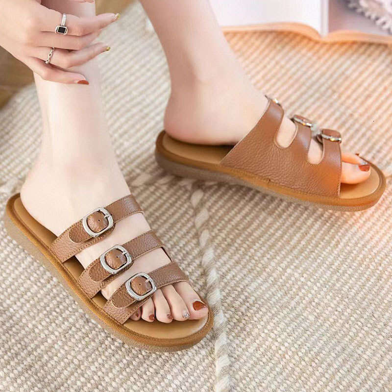 Women's 2025 Summer New Style Outdoor One-Strap Buckle Beach Seaside Internet Celebrity Soft Sole Half-Slip Sandals