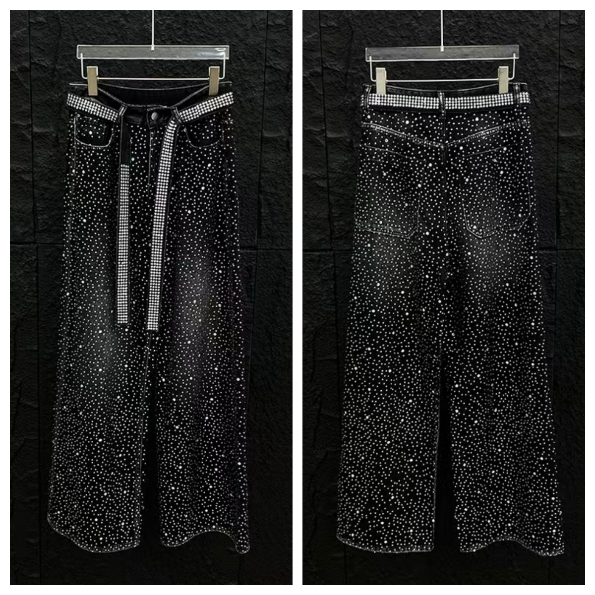 Men's Jeans Heavy Industry Starry Sky Rhinestone Washed Ribbon Streetwear Loose Washed Vibe Straight-leg Pants Trendy For Both Men And Women