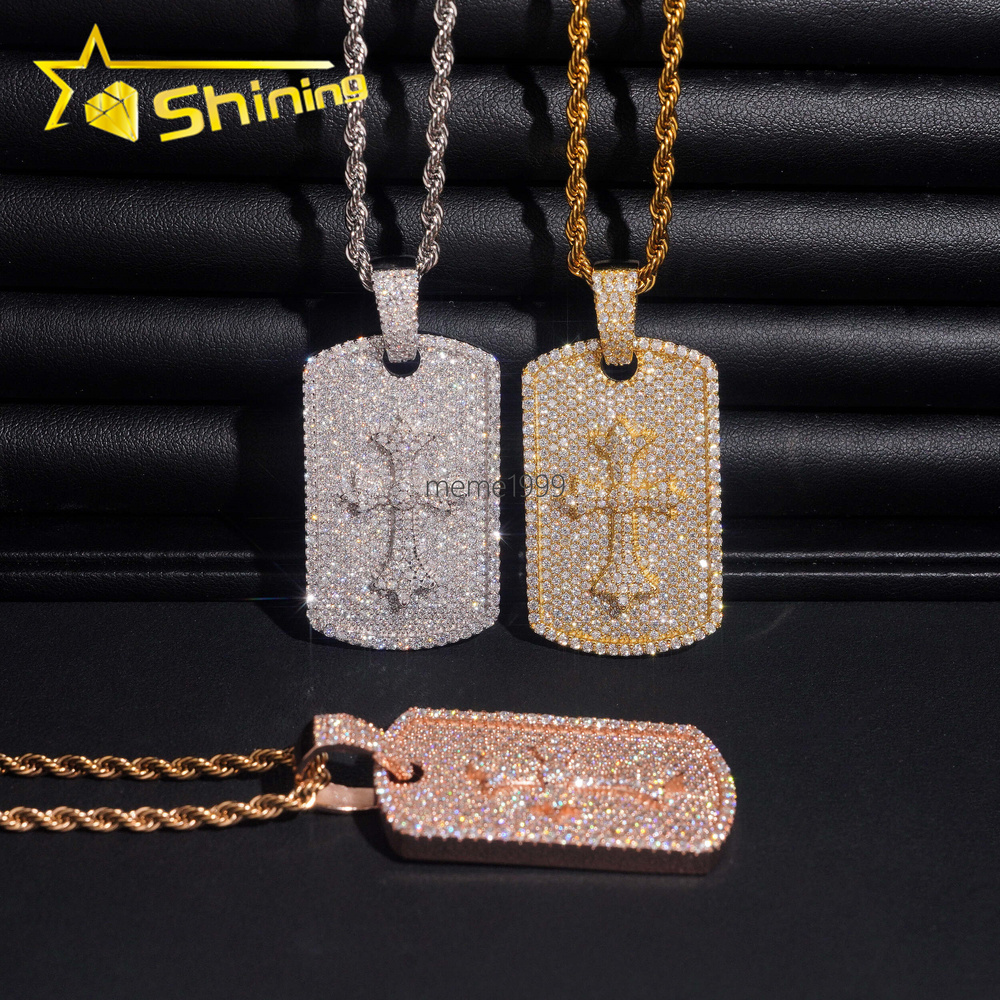 Wholesale Iced Out Baguette Mossanite Tag Pendant 925 Sterling Silver VVS Moissanite Diamond Pendant Fine Jewelry Ready to Ship