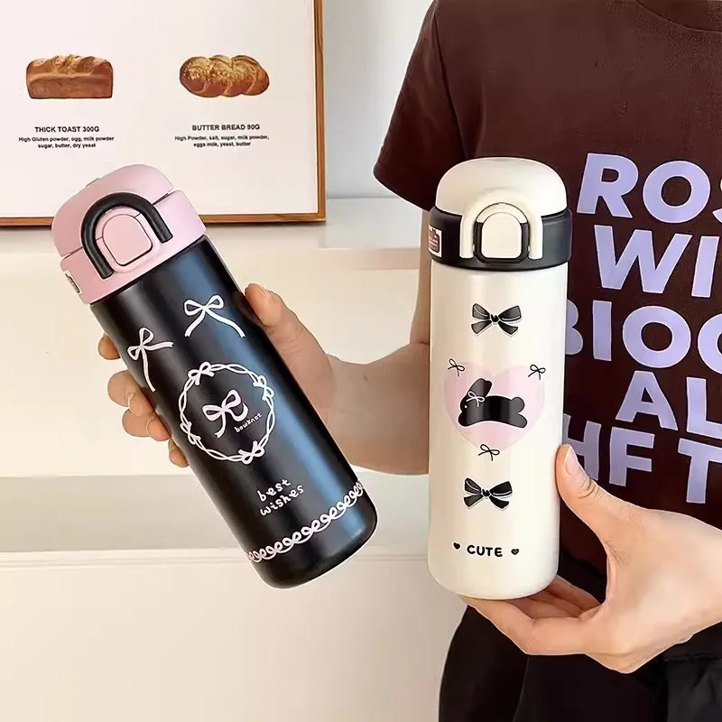 Cute Insulated Water Bottle Tumbler Kawaii Stainless Steel Thermos With Handle Straw For Coffee Tea Juice Portable Thermal Cups 250818 W260226