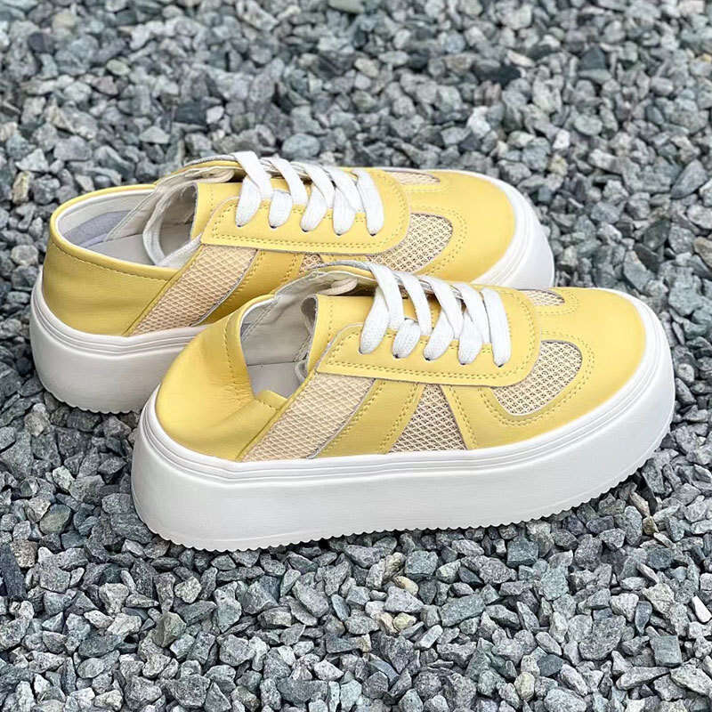 White Sneakers for Women with Skirts, Spring and Summer Two-Way Wear, Thick-Soled Board Shoes, 2025 New Versatile Mesh Yellow Sports Casual Shoes