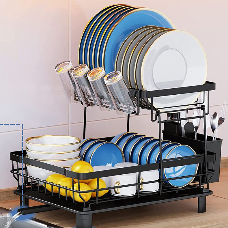 ICEDOG-Dish Drying Rack, 2 Tier Dish Racks for Kitchen Counter,Large Capacity Detachable Dish Rack, Rustproof Dish Drainer with Drainboard,Utensil Hol
