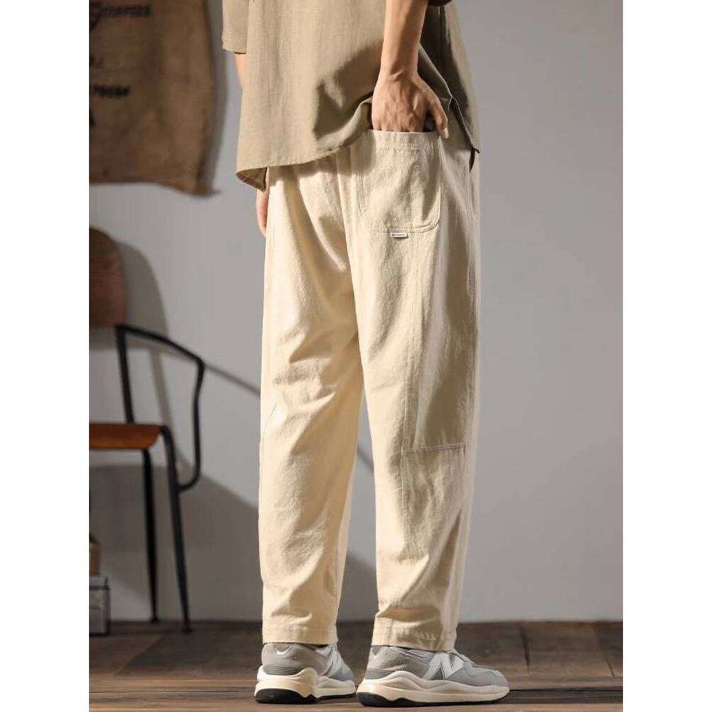 Japenese Cotton Pants Men Summer Straight Casual Ice Silk Sweatpants Male Wide leg Oversize Linen Trousers 2024 New