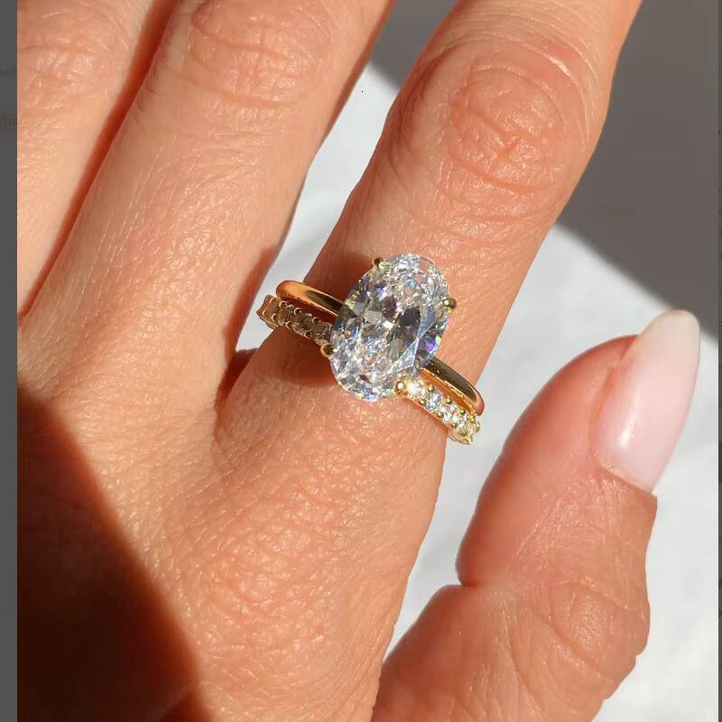 Hiphop Moissanite Engagement Ring 14k Yellow Gold GRA Certificate Oval Classic Solitaire Moissanite Ring