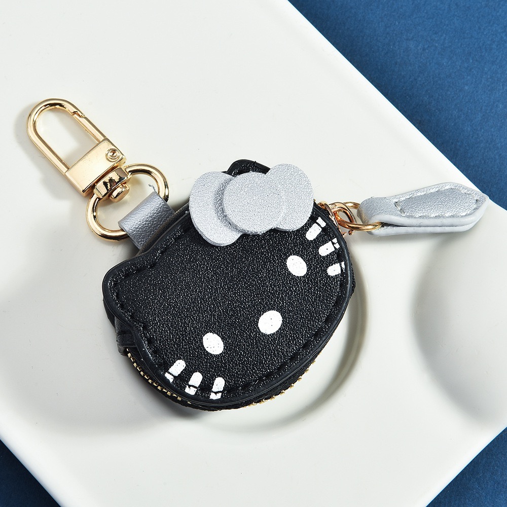 Kawaii KT Cat Mini Keychain Wallet Cartoon Sweet Bag Charms Coin Purse Portable Earphone Bag Data Cable Jewelry Storage Bag