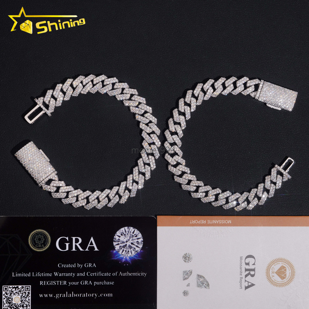 USA Warehouse Ready to Ship GRA Certificate 10mm 925 Solid Silver Hip Hop Jewelry Iced Out VVS Moissanite Diamond Cuban Bracelet