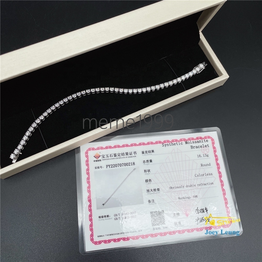 Pass Diamond Tester 4MM VVS Moissanite Lab Diamond Hip Hop Jewelry Bling Iced Out None Tarnish 18K Solid Gold Tennis Bracelets