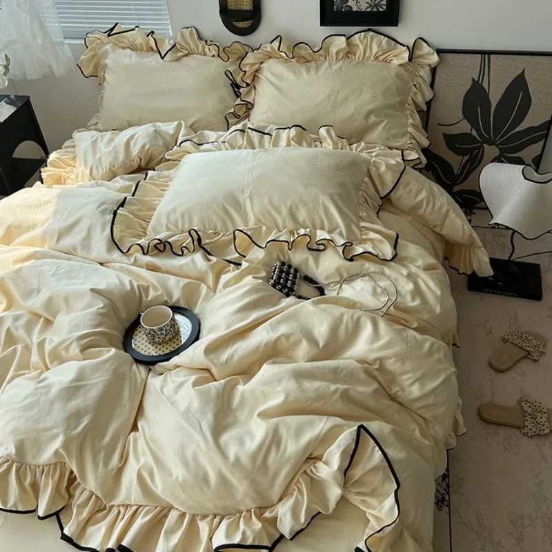 2025 summer ice silk Korean large lace washed silk four-piece set lace mattress cool bed sheet summer bedding Y250819