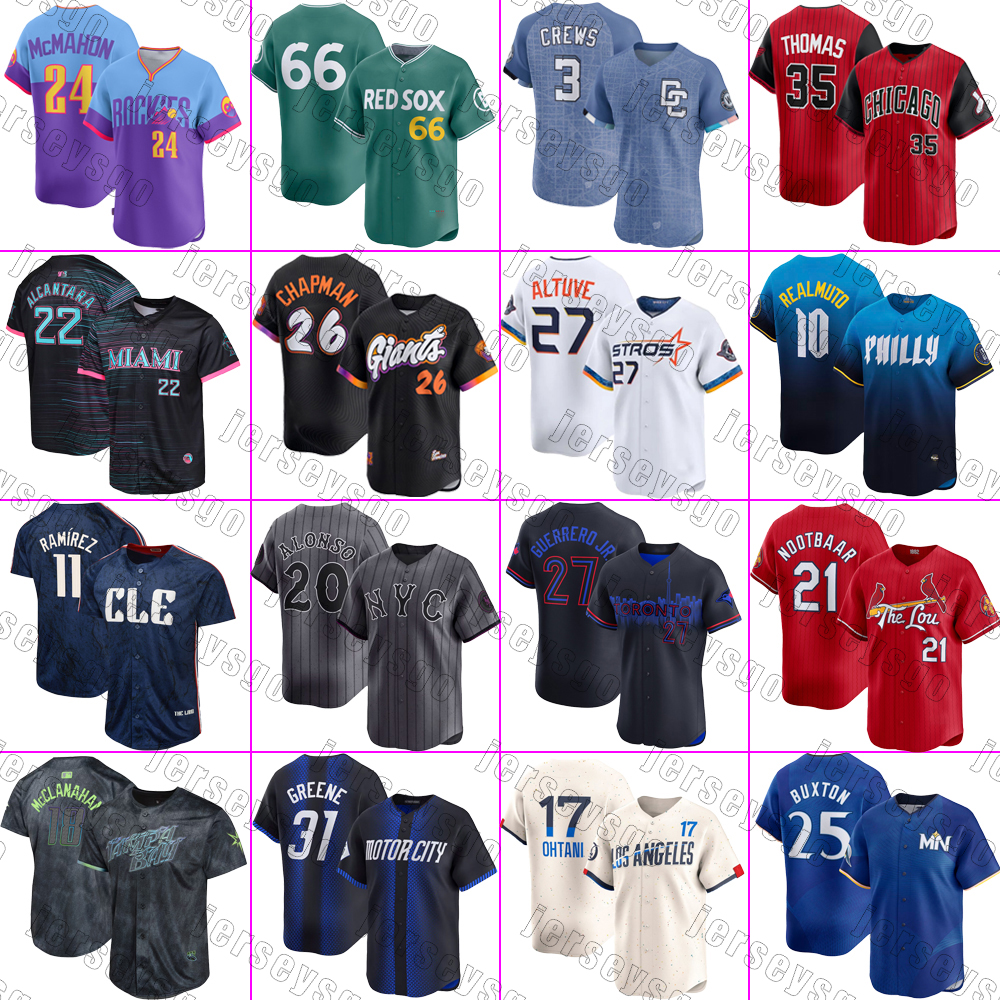 2025 City Connect Baseball Jersey Red Sox Jersey Yankees Jersey Astros Jersey Marlins Jersey Nationals Jersey Rockies Jersey 24 McMahon 27 Altuve 11 Devers 51 J.H.Lee