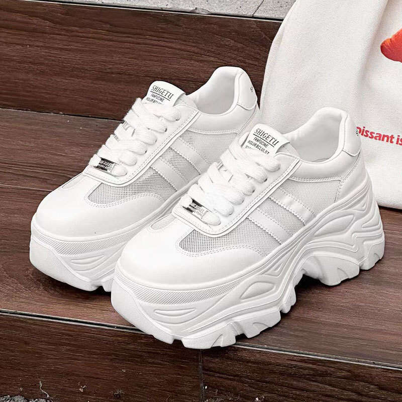 Genuine Leather Women's Summer Height Increase 8cm Breathable Hollow Single Mesh Small Size Platform Dad Shoes