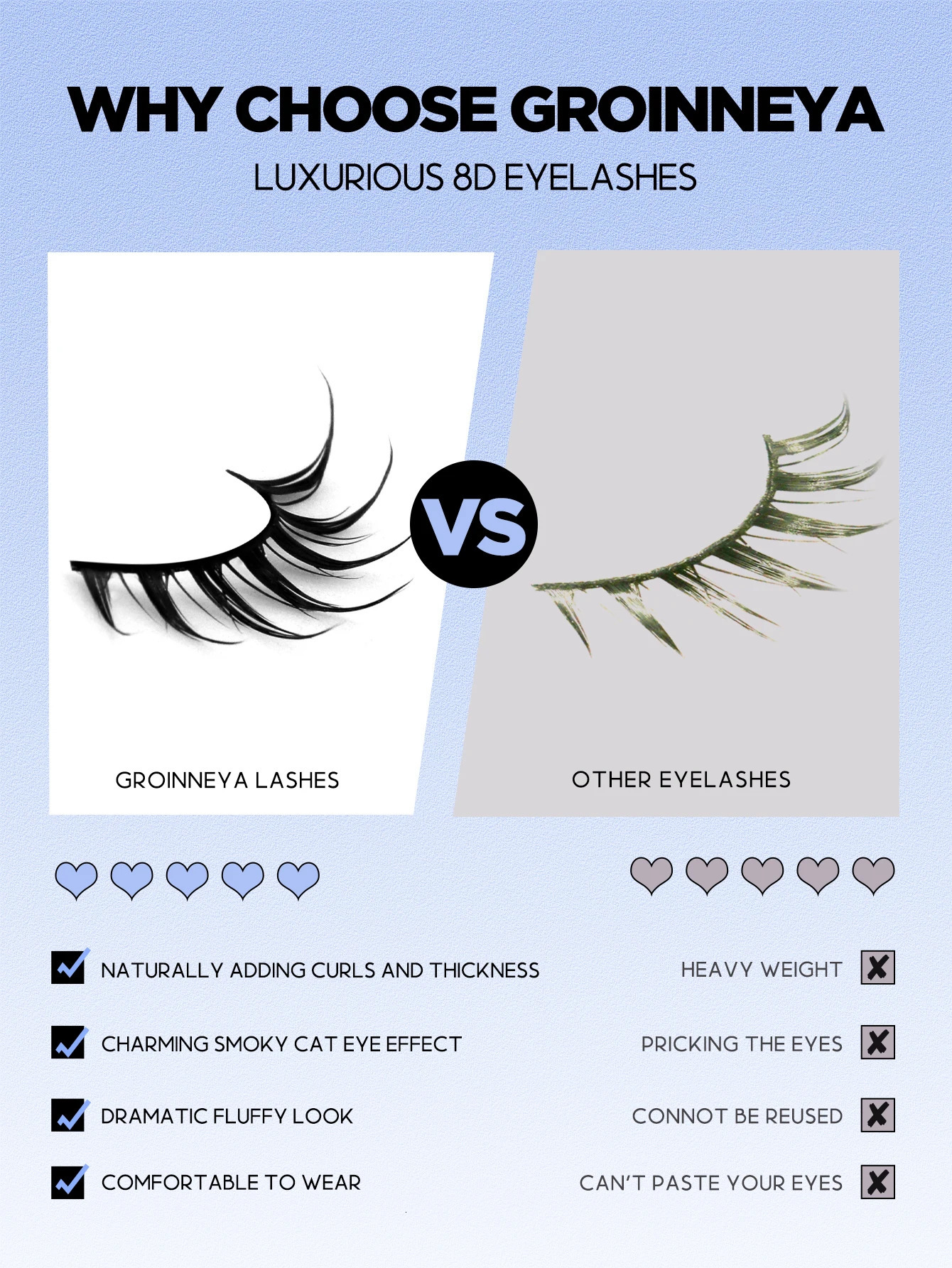 GROINNEYA Manga Lashes Cat Eye 3D Natural False Fluffy Soft Cross Wispy Eyelash Makeup 250811