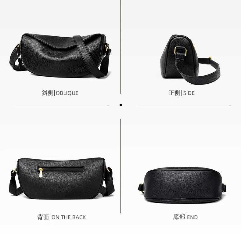 100% Genuine Leather Women Shoulder Bag ladies Handbag Half Moon Cowhide Female Messenger Bags bolsas Y250819
